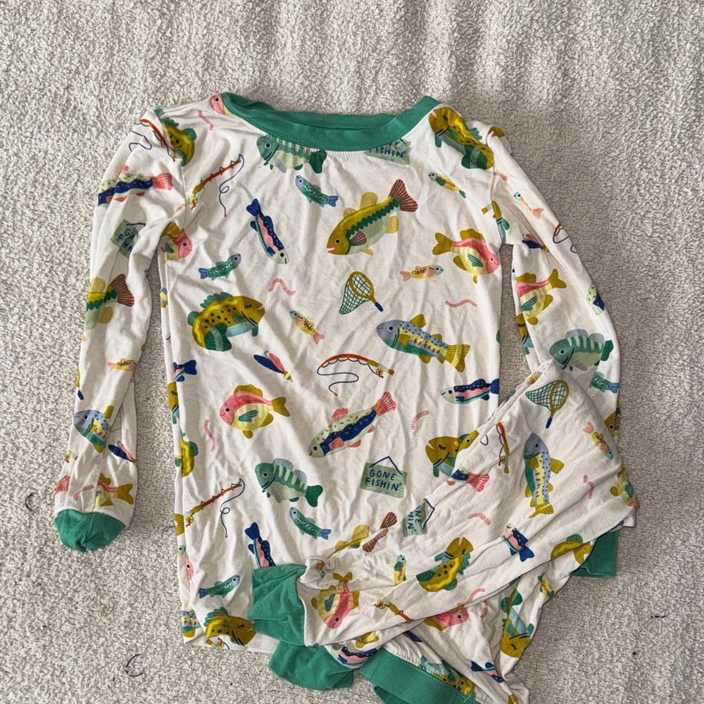 Little Sleepies Green and White Fish Pajama Set